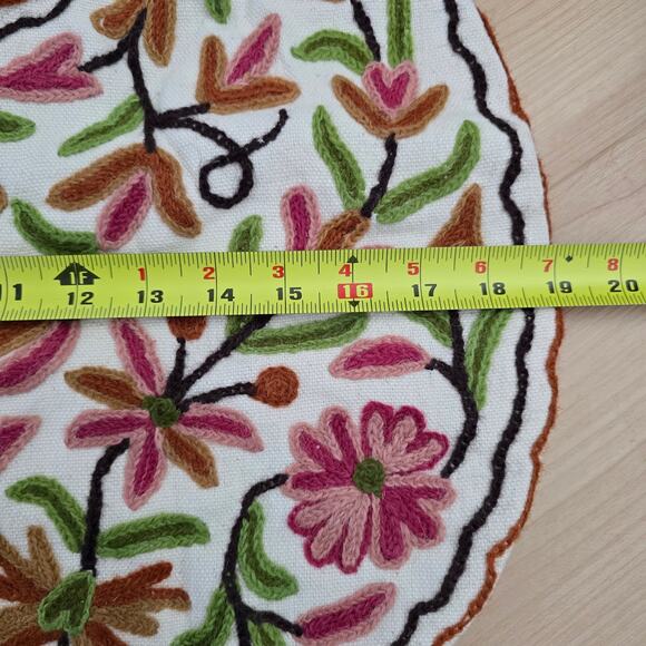 Floral Embroidered Boho Moon Bag Cotton Canvas One Size - Picture 6 of 7